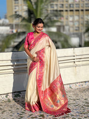 Nakshatra Cream Paithani Silk Saree