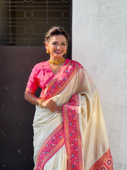 Nakshatra Cream Paithani Silk Saree