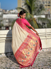 Nakshatra Cream Paithani Silk Saree