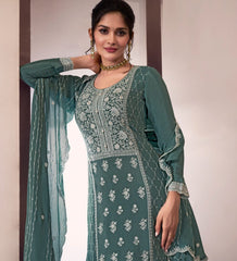 Nakshatra Green Partywear Sharara Suit