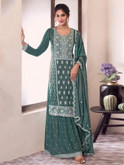 Nakshatra Green Partywear Sharara Suit