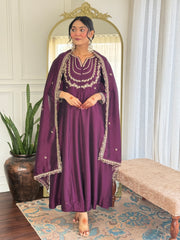 Nakshatra Wine Colored Silk Suit