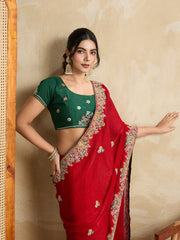 Nakshatra Red Chiffon Saree