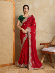 Nakshatra Red Chiffon Saree