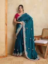 Nakshatra Teal Blue Chiffon Saree