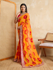 Nakshatra Bandhini Print Yellow Saree