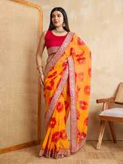 Nakshatra Bandhini Print Yellow Saree