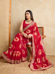 Nakshatra Bandhini Print Red Saree