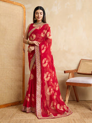 Nakshatra Bandhini Print Red Saree