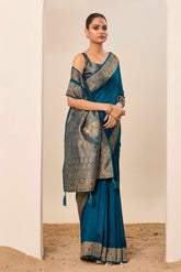 Nakshatra Teal Blue Dola Silk Saree