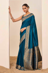 Nakshatra Teal Blue Dola Silk Saree
