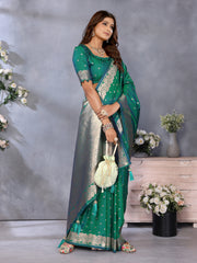 Nakshatra Rama Green Banarsi Silk Saree