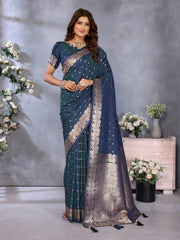 Nakshatra Teal Blue Banarsi Silk Saree