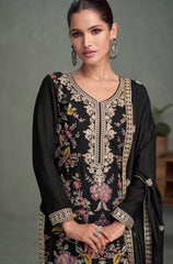Nakshatra Black Chinon Party Wear Suit