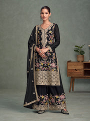 Nakshatra Black Chinon Party Wear Suit