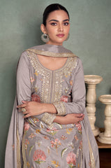 Nakshatra Grey Chinon Party Wear Suit
