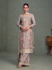 Nakshatra Grey Chinon Party Wear Suit