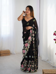 Nakshatra Black Embroidered Georgette Saree