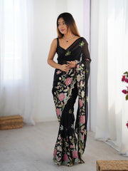Nakshatra Black Embroidered Georgette Saree