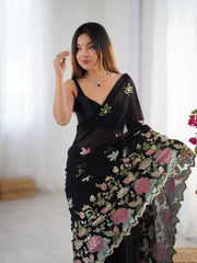 Nakshatra Black Embroidered Georgette Saree