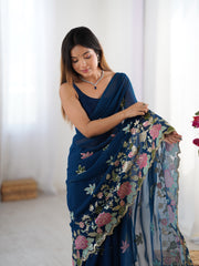 Nakshatra Blue Embroidered Georgette Saree