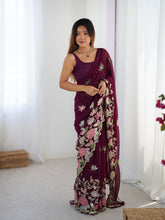Nakshatra Wine Embroidered Georgette Saree