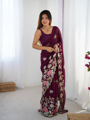 Nakshatra Wine Embroidered Georgette Saree