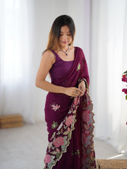 Nakshatra Wine Embroidered Georgette Saree