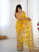 Nakshatra Yellow Embroidered Georgette Saree