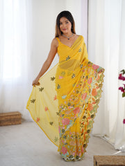 Nakshatra Yellow Embroidered Georgette Saree