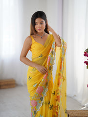 Nakshatra Yellow Embroidered Georgette Saree