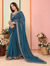 Nakshatra Teal Blue Organza Saree