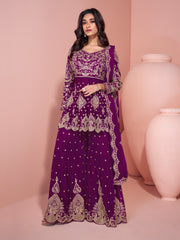 Nakshatra Purple Heavy Partywear Sharara Suit
