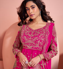 Nakshatra Pink Heavy Partywear Sharara Suit
