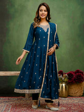 Nakshatra Teal Blue Silk Readymade Suit