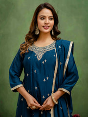 Nakshatra Teal Blue Silk Readymade Suit