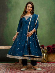 Nakshatra Teal Blue Silk Readymade Suit