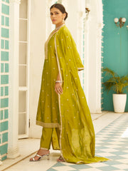 Nakshatra Lime Green Silk Readymade Suit