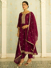 Nakshatra Purple Silk Readymade Suit
