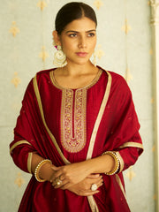 Nakshatra Maroon Silk Readymade Suit