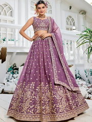 Nakshatra Lavender Organza Tissue Lahenga Choli