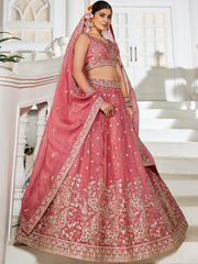 Nakshatra Pink Organza Tissue Lahenga Choli
