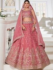 Nakshatra Pink Organza Tissue Lahenga Choli