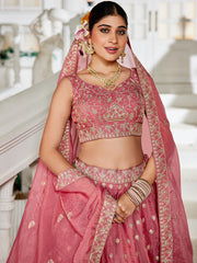 Nakshatra Pink Organza Tissue Lahenga Choli