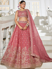 Nakshatra Pink Organza Tissue Lahenga Choli