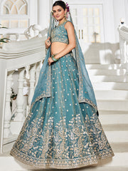 Nakshatra Sea Green Organza Tissue Lahenga Choli