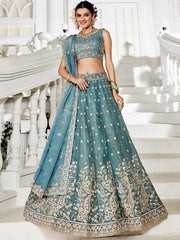 Nakshatra Sea Green Organza Tissue Lahenga Choli