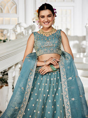 Nakshatra Sea Green Organza Tissue Lahenga Choli