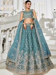 Nakshatra Sea Green Organza Tissue Lahenga Choli