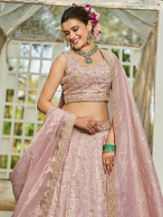 Nakshatra Mauve Organza Tissue Lahenga Choli